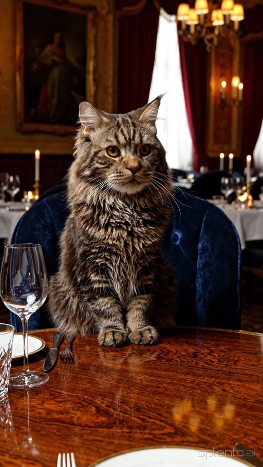 Cat Watching Waiter Serve Dinner