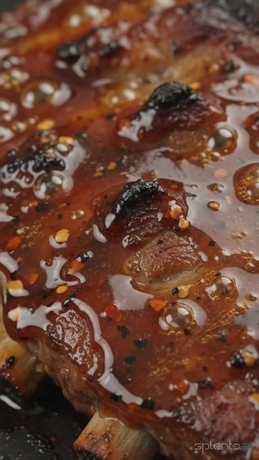BBQ Pork Ribs Sizzling In Pan