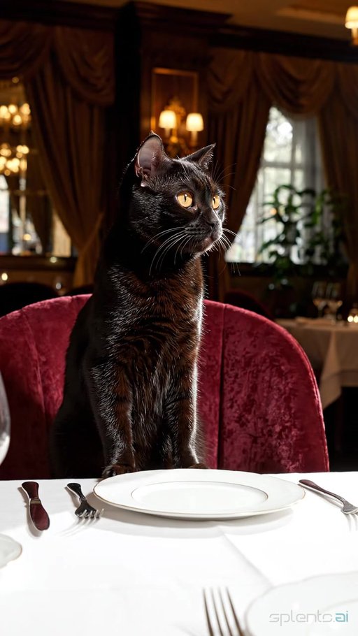 Elegant Cat at Restaurant Table