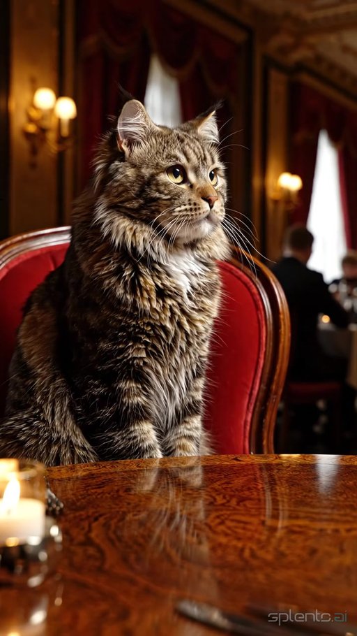 Elegant Cat in Formal Dining Room
