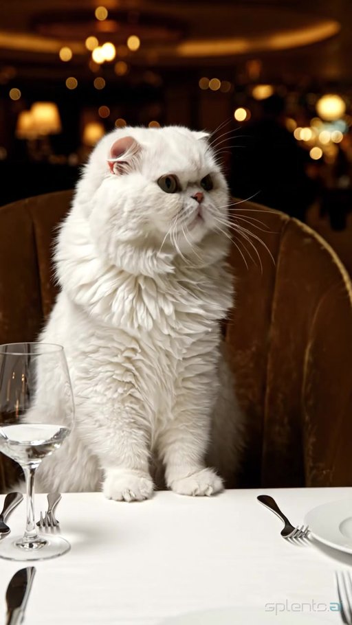 Fluffy Cat at Formal Table