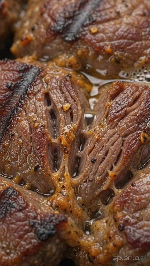Juicy Grilled Steak Sizzling Macro