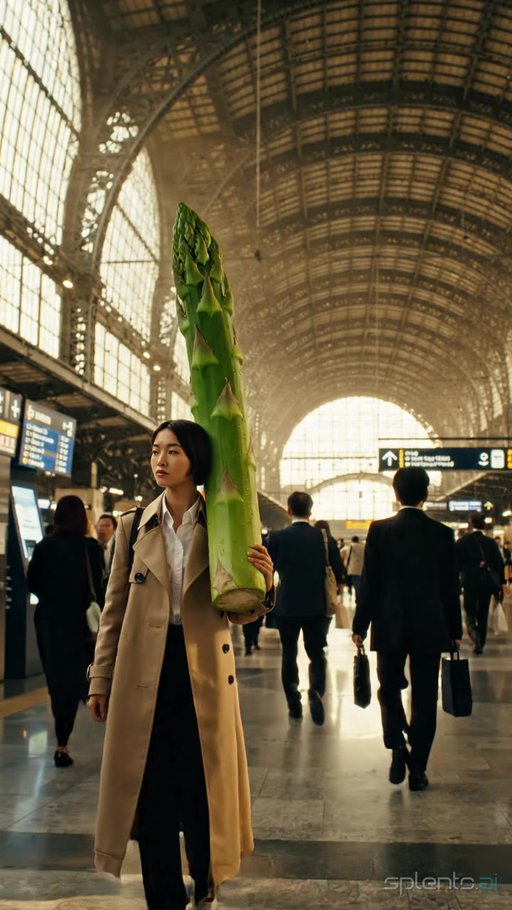 Asian Woman Carrying Asparagus