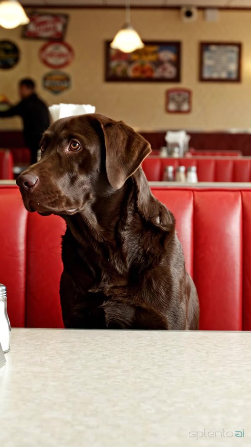 Chocolate Labrador Retriever at Diner