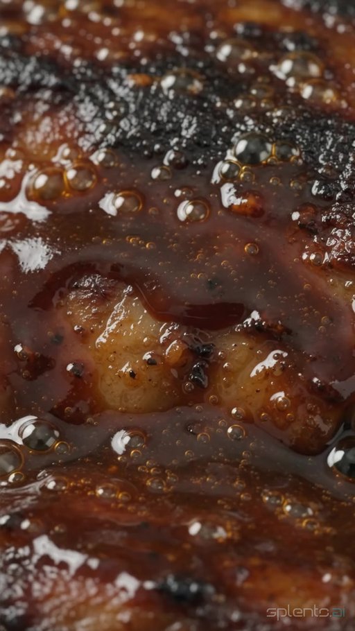Glazed BBQ Ribs Sizzling Macro Pull-Out