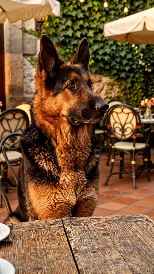 German Shepherd at Cafe