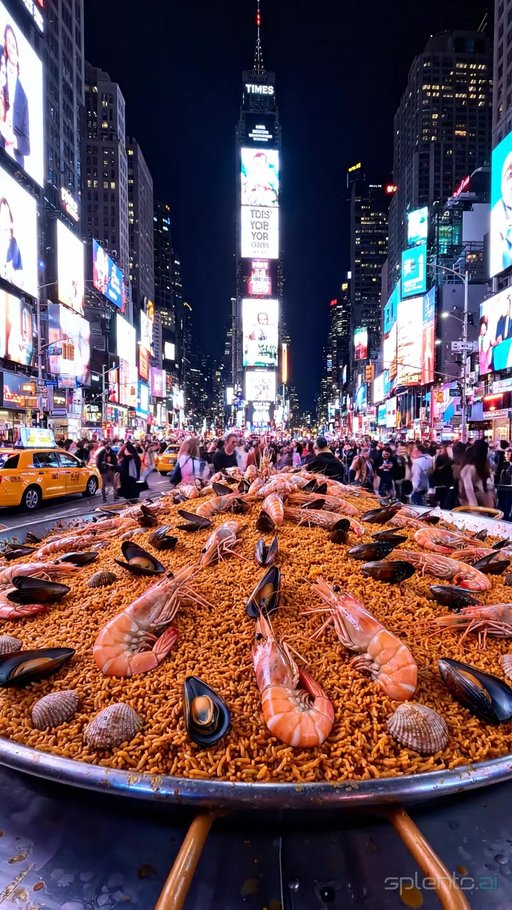 Giant Seafood Paella In Times Square