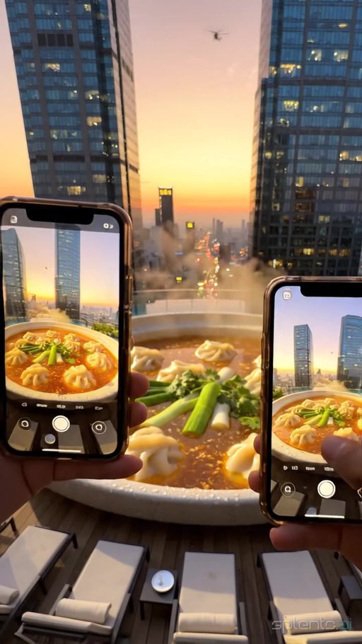 Rooftop Dumpling Soup During Golden Hour — restaurant video