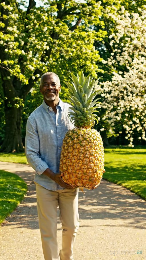 Cheerful Senior Man Holding Pineapple