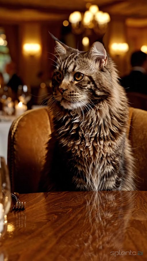 Maine Coon at upscale restaurant