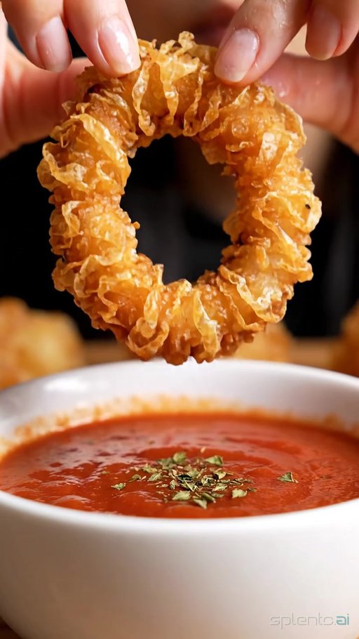 Crispy Onion Rings with Tomato Soup