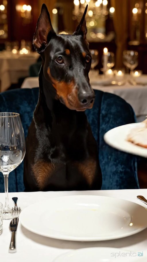 Intelligent Doberman at Fine Dining