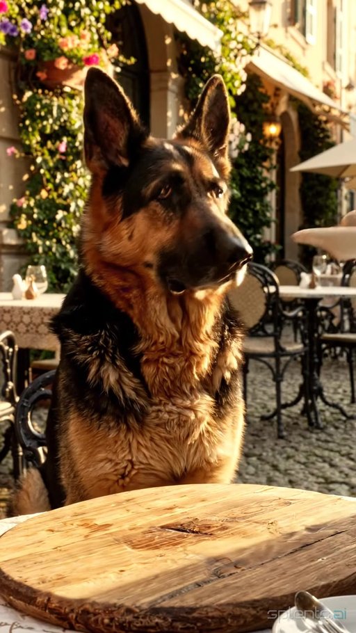 German Shepherd Cafe Scene