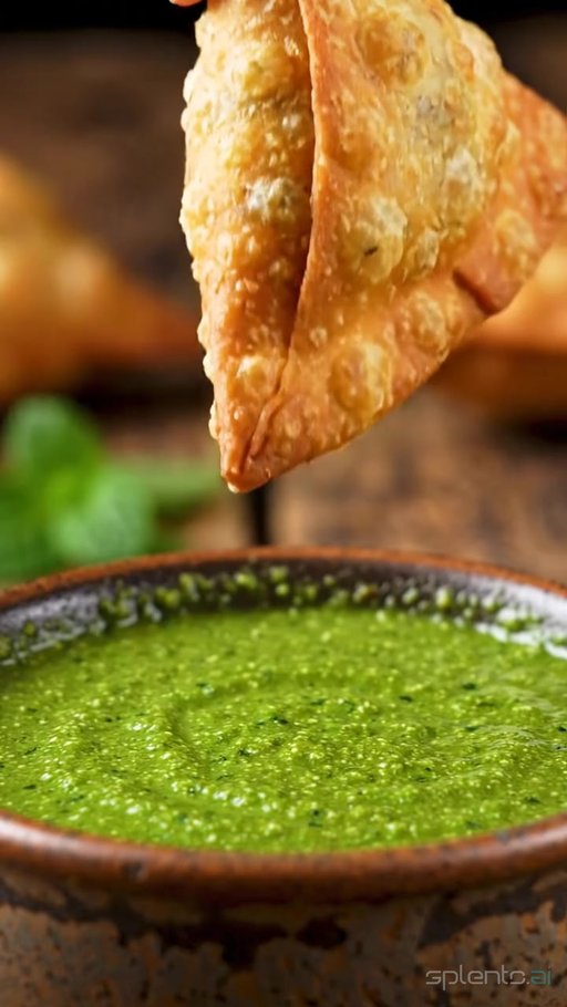 Golden Samosa with Mint Chutney
