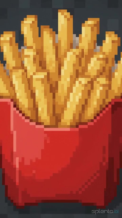 Pixel Art French Fries Dipping Ketchup