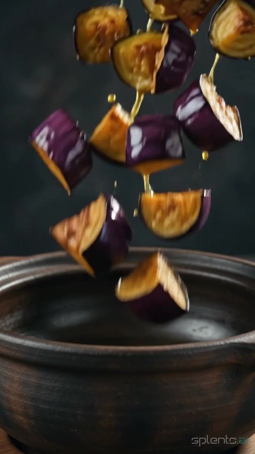 Fried Eggplant in Ceramic Bowl