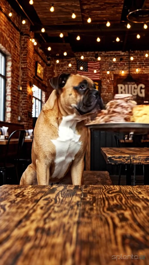 Attentive Boxer Dog in Restaurant
