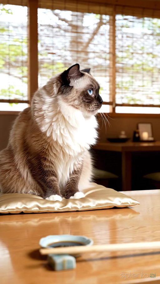 Ragdoll Cat on Wooden Table
