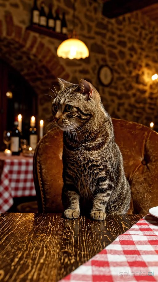 Attentive Cat at Italian Restaurant